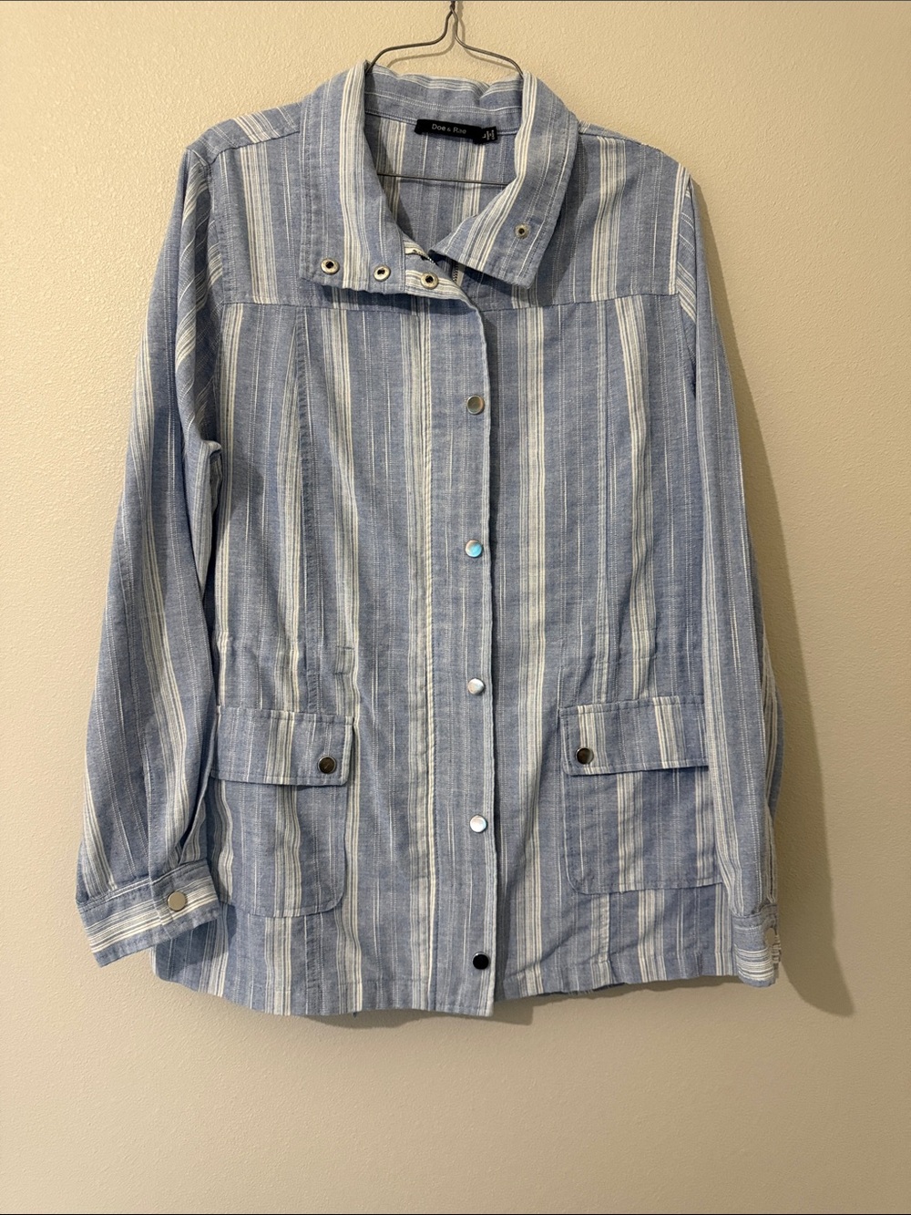 Doe & Rae Blue and White Striped Utility Jacket